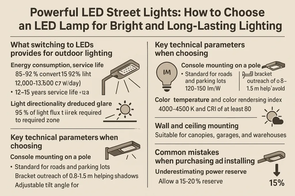 Мощные светодиодные уличные светильники: как выбрать LED-фонарь для яркого и долговечного освещения территории